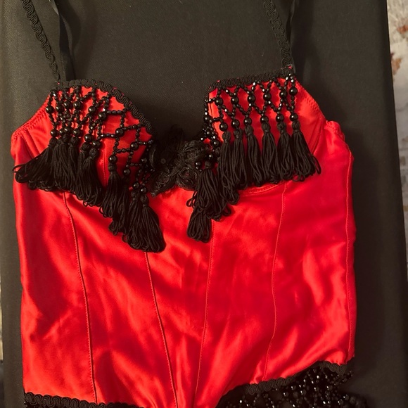 RARE Vintage Chantal Thomass x Victoria Secret Red Satin Corset Top 34B